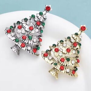 Betsey Johnson Festive Christmas Tree Gold Brooch